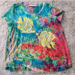 NEW Leoma Lovegrove Shirt Tropical Fish Top Nautical Colorful Coastal Grandma L